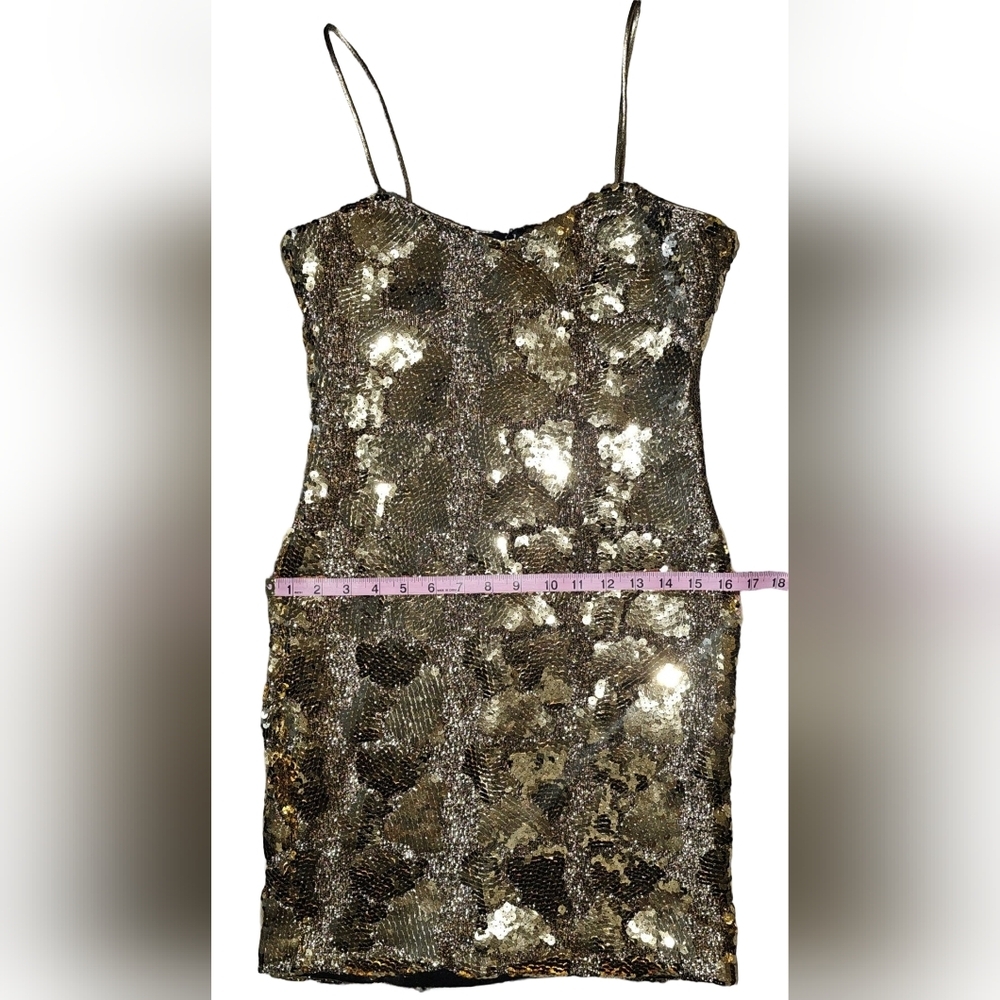 Vtg Dave & Johnny Gold Sequin Animal Print Mini Dress Cocktail Party USA Sz 3/4 - Picture 10 of 16